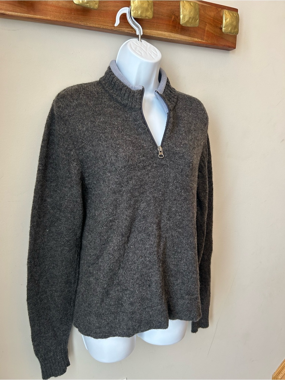 100% Wool Quarter Zip Sweater Gray Cozy Cabin Core Women’s Medium